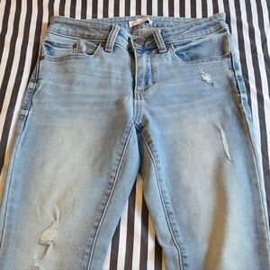 Lc Lauren Conrad Cuffed Cropped Light Blue Skinny Distressed Jeans Size 2